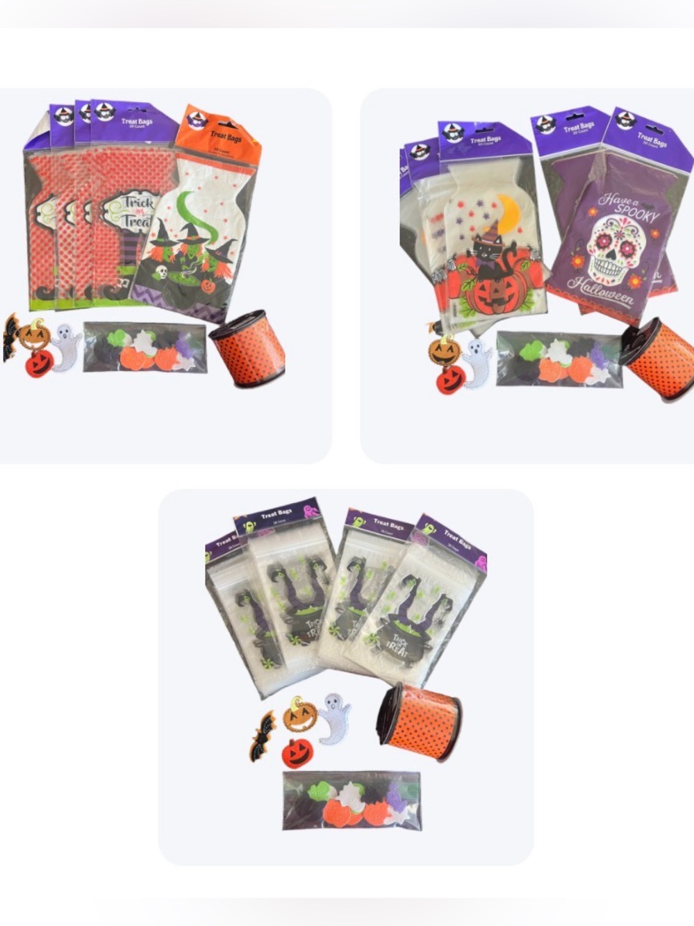 Halloween Treat Bags (100), Sticker (20) Sticker & Ribbon Bundle - choose 1